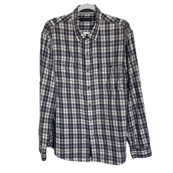DKNY Snap Button Plaid Shirt Pockets 100% Cotton Preppy Casual Roll Tabs Size XL - Picture 1 of 16